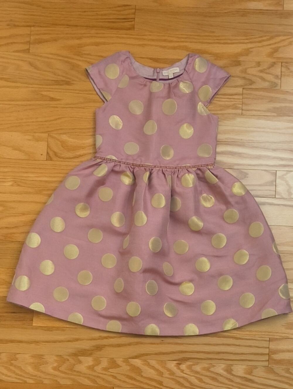 Mini Boden Short Sleeve Mauve Dress w/ Gold Polka Dots Size 9/10 EUC